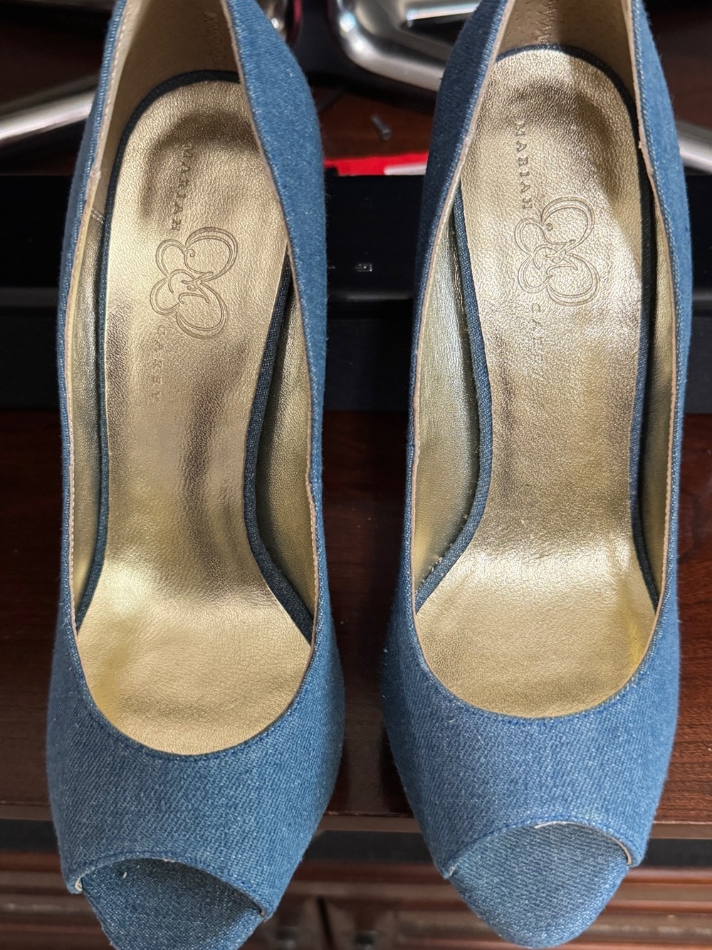 Mariah Carey Blue Denim Rhinestone Platform Heels – Size 9M